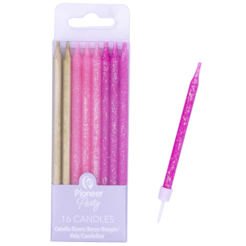 Pink and Gold Birthday Cake Candles Pack of 16