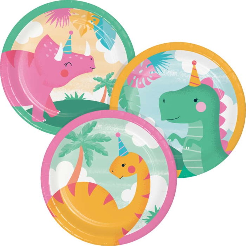 Pink Dinosaur Cake Plates Pack of 8
