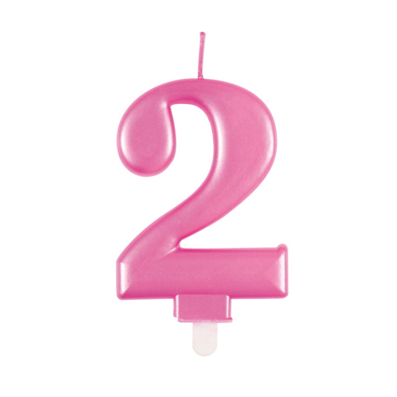 Pink Number 2 Cake Candle - Metallic