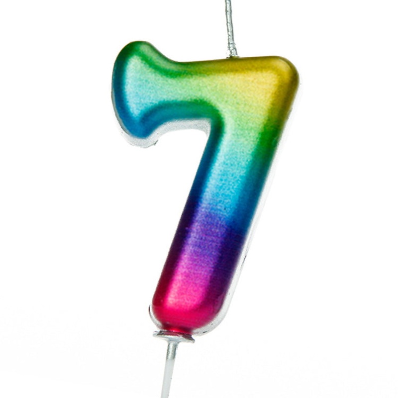 Rainbow Coloured Number 7 Cake Candle