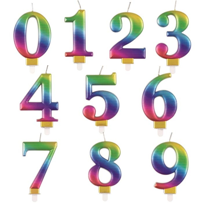Rainbow Metallic Cake Candle Number 0-9
