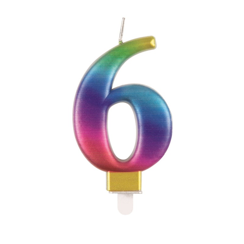 Rainbow Metallic Number 6 Cake Candle