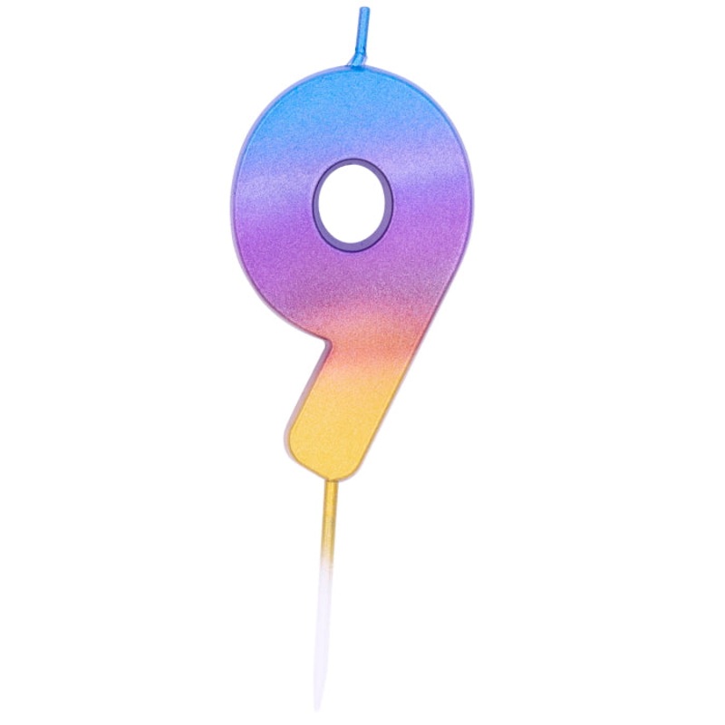 Rainbow Ombre Number 9 Birthday Cake Candle