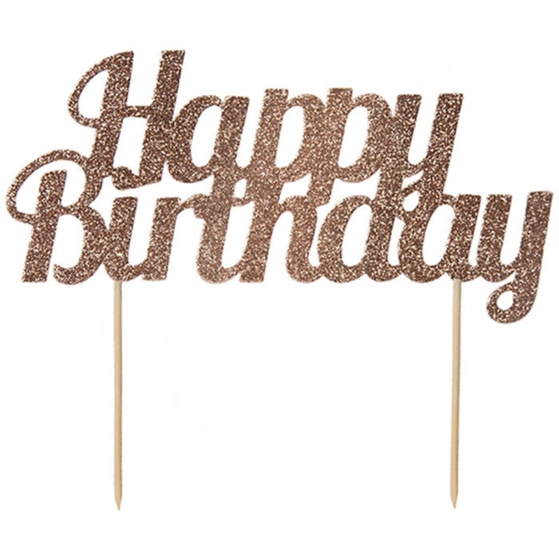 Rose Gold Happy Birthday Cake Topper Decoration