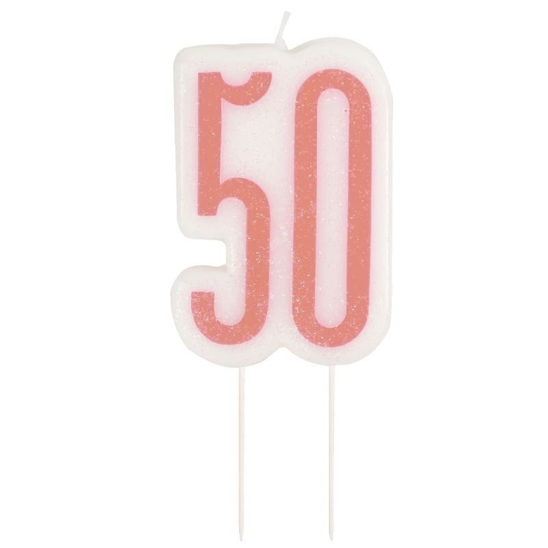 Rose Gold Holographic 50th Birthday Cake Candle Decoration