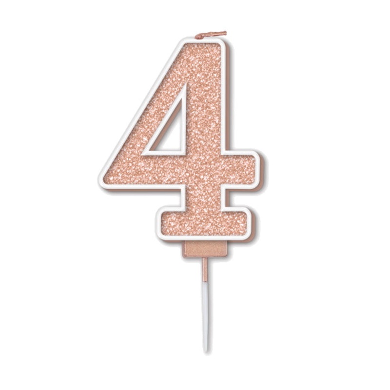Sparkling Rose Gold Number 4 Cake Candle