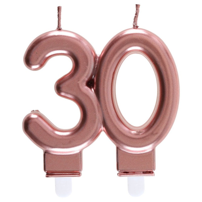 30-Years Birthday Anniversary Cake Candle Rose Gold