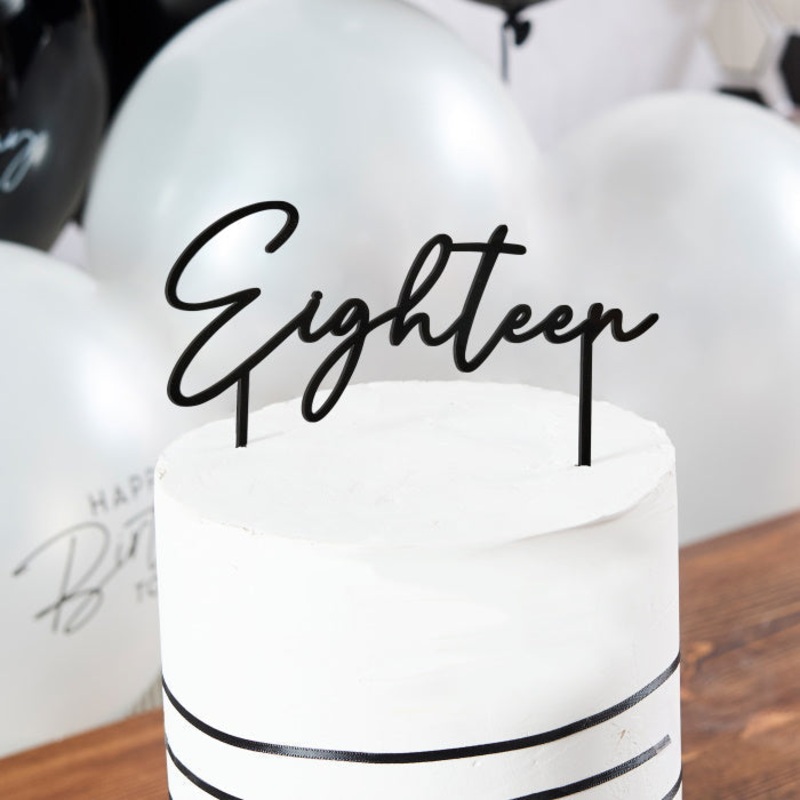 Black 'Eighteen' Acrylic Cake Topper 18cm