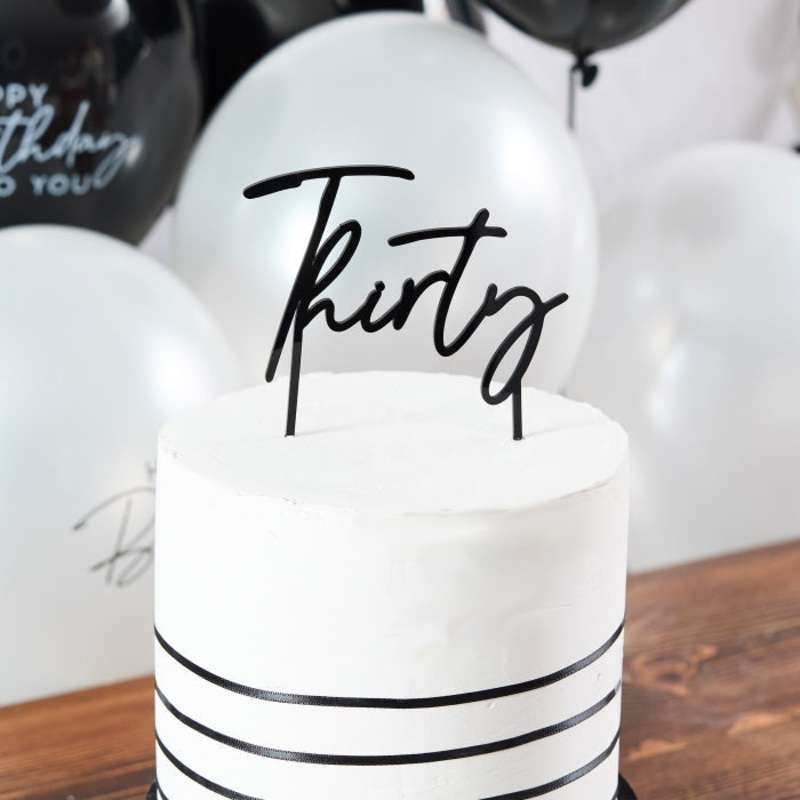 Black Thirty Acrylic Cake Topper 13cm