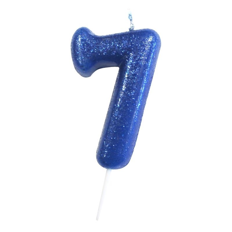 Blue Glitter Number 7 Birthday Cake Candle
