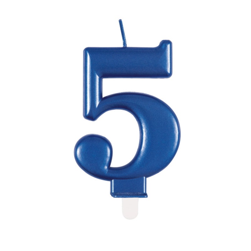 Blue Metallic Number 5 Cake Candle: 5th Birthday Candle