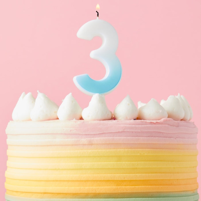 Blue Ombre Number 3 Cake Candle