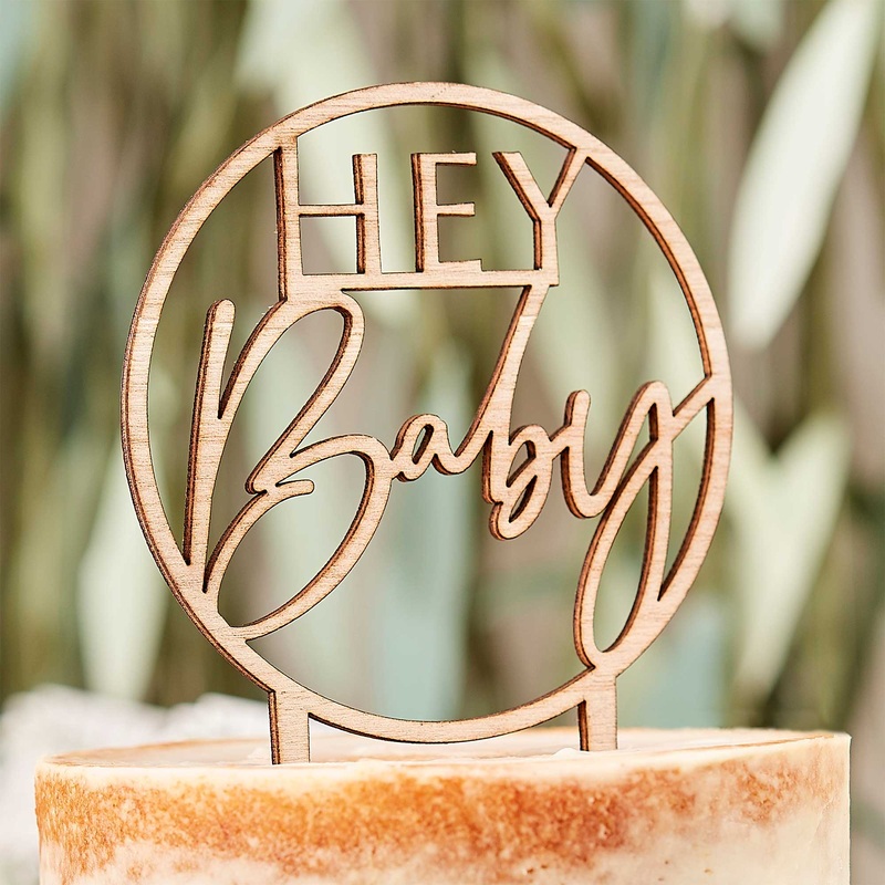 Botanical Baby Wooden Hey Baby Cake Topper 11.8 cm x 19.9cm