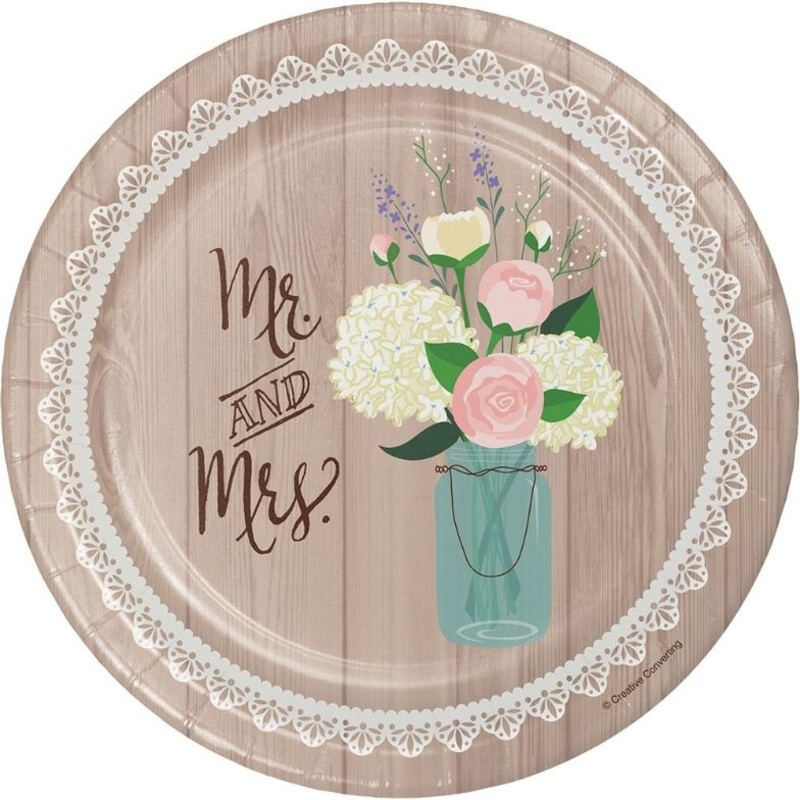 Floral Rustic Wedding Paper Cake Plates Pack of 8