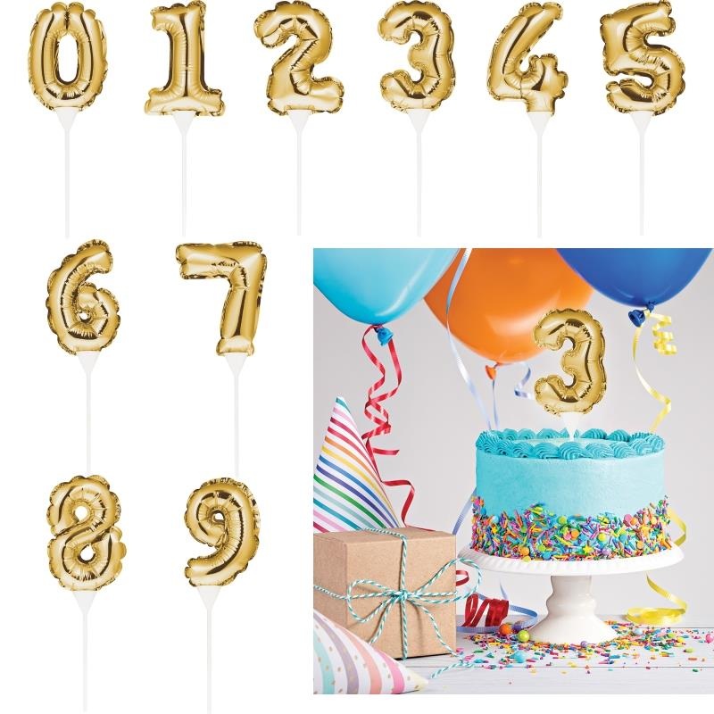 Gold Birthday Cake Number Balloons 0-9