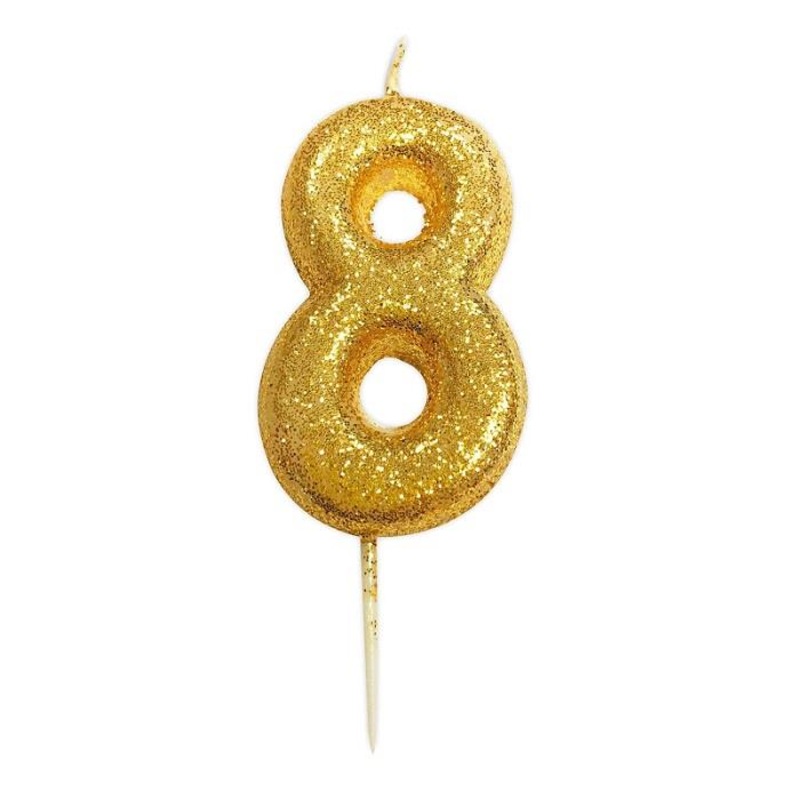Gold Glitter Number 8 Birthday Cake Candle