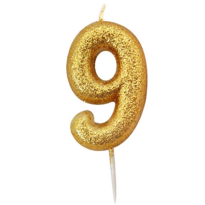 Gold Glitter Number 9 Birthday Cake Candle