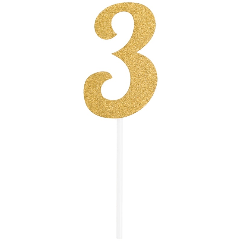 Gold Glittering Number 3 Cake Topper (5 x 8cm)