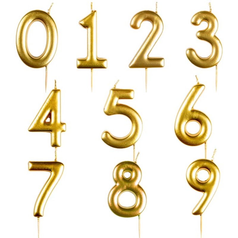 Gold Metallic Cake Candles 0-9