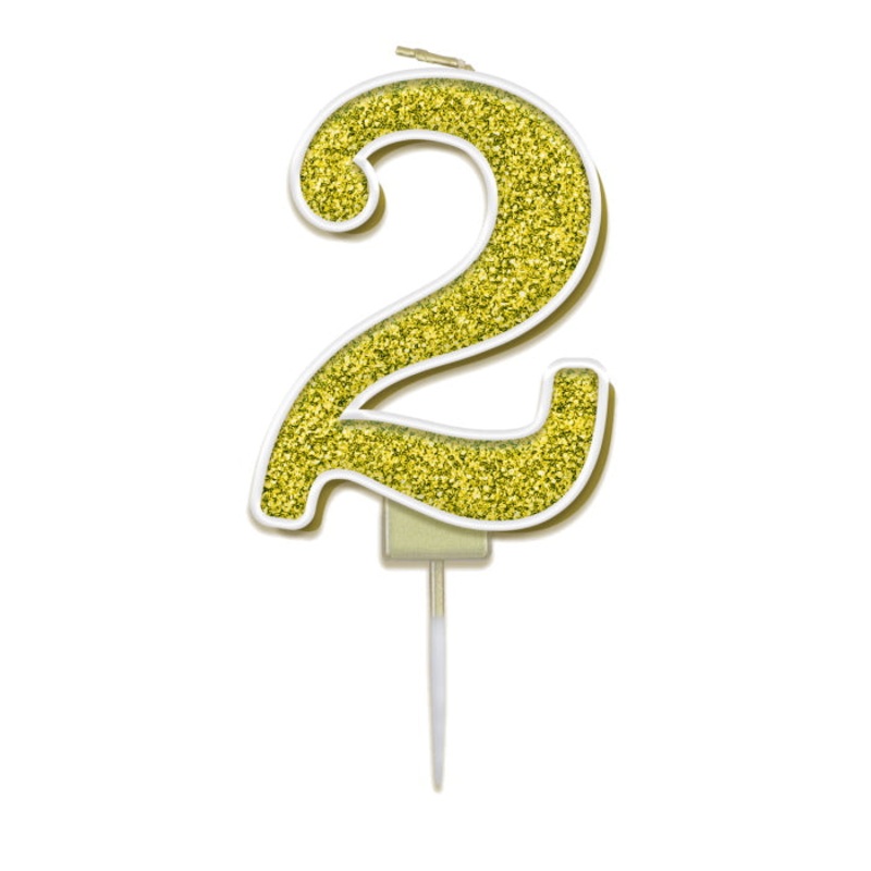 Gold Sparkling Number 2 Cake Candle
