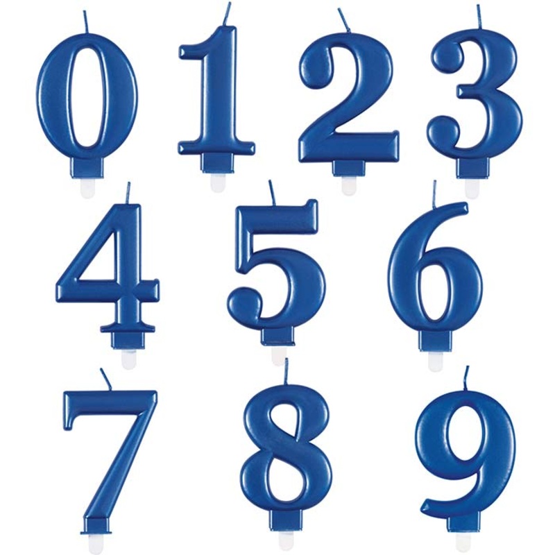 Metallic Blue Number Candles 0-9: Birthday Cake Candles