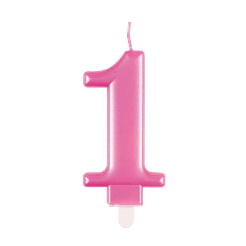 Metallic Pink Number 1 Cake Candle