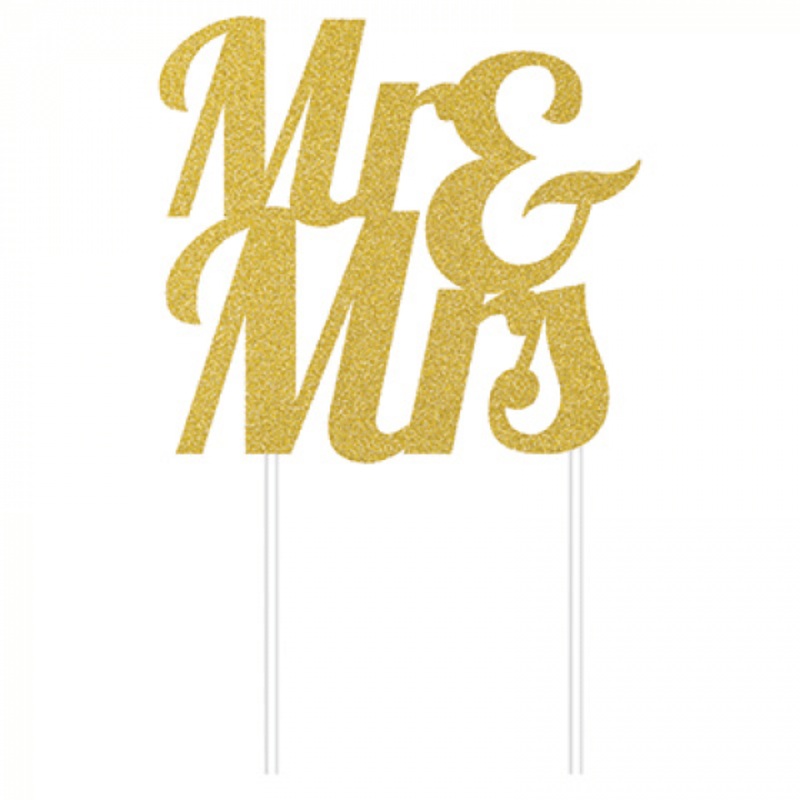 Mr & Mrs Gold Glittered Cake Topper Each