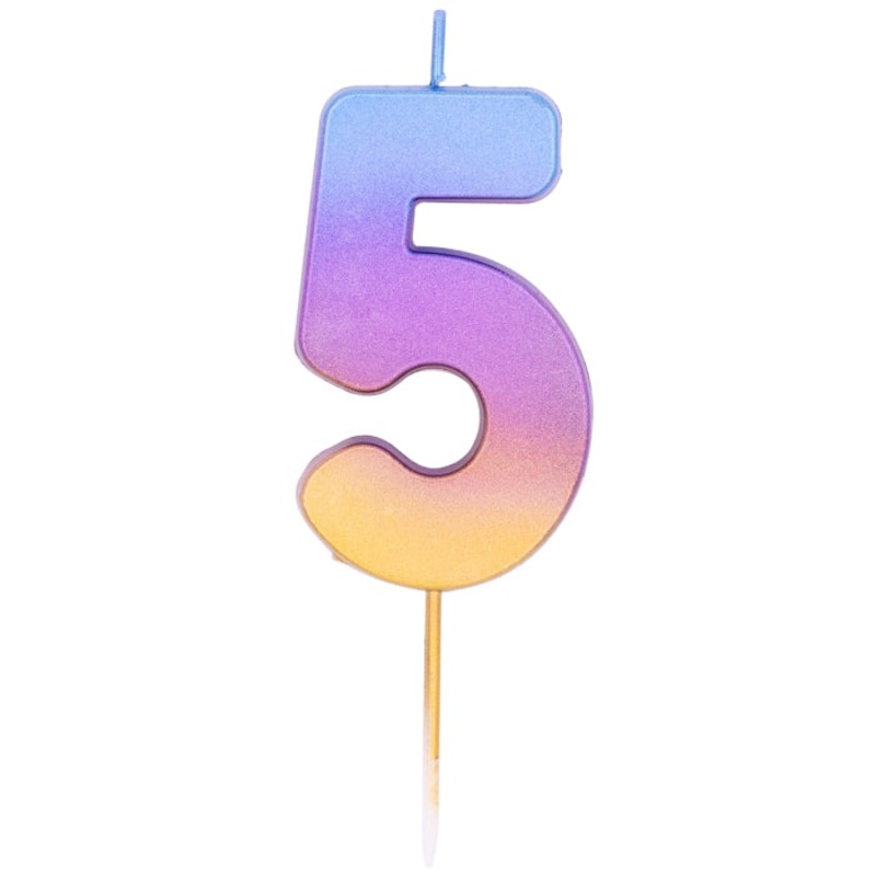 Number 5 Birthday Cake Candle - Rainbow Ombre