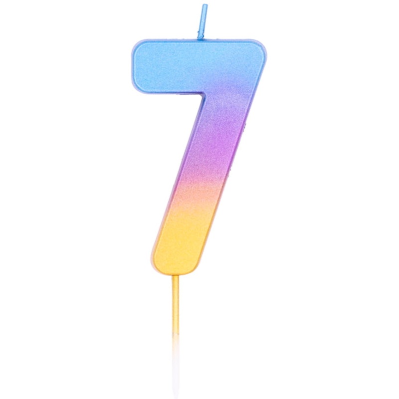 Number 7 Cake Candle - Rainbow Ombre