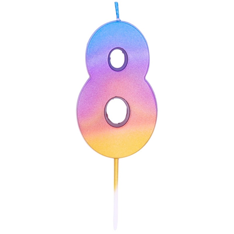 Number 8 Birthday Cake Candle - Rainbow Ombre