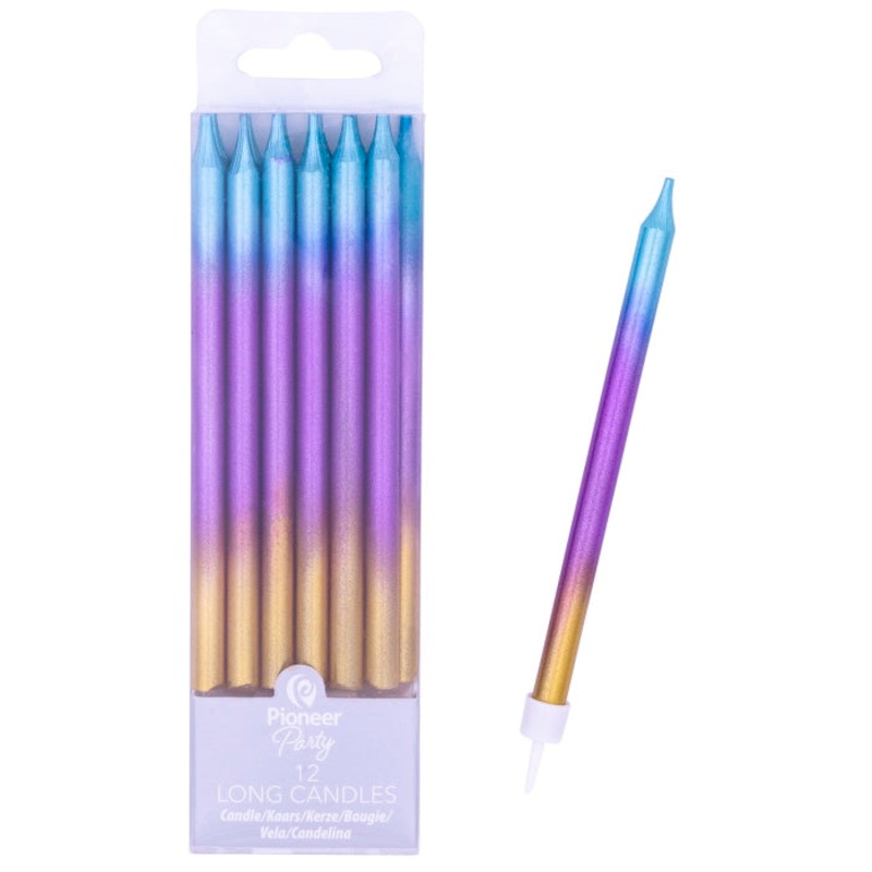 Ombre Rainbow Tall Cake Candles Pack of 12