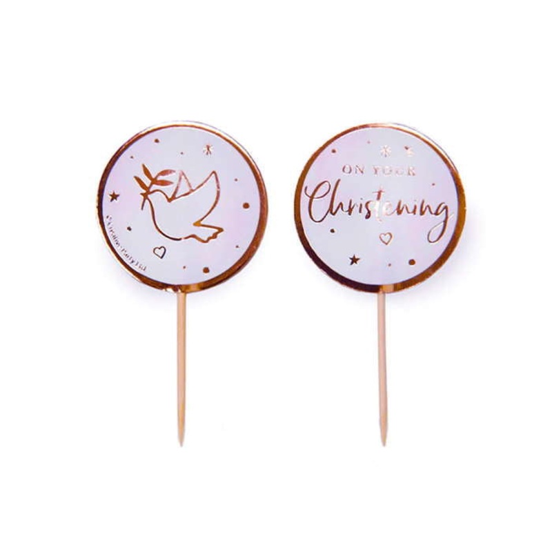 Pink Blush On Your Christening Cupcake Pick Toppers 12 Pack
