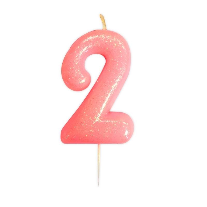 Pink Glitter Number 2 Birthday Cake Candle