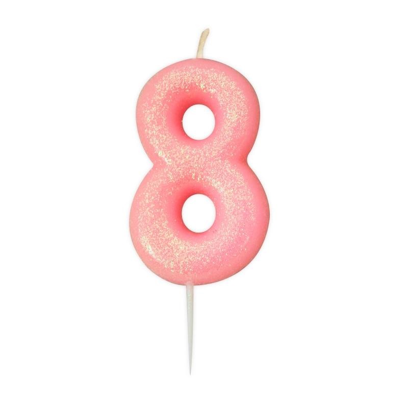 Pink Glitter Number 8 Birthday Cake Candle