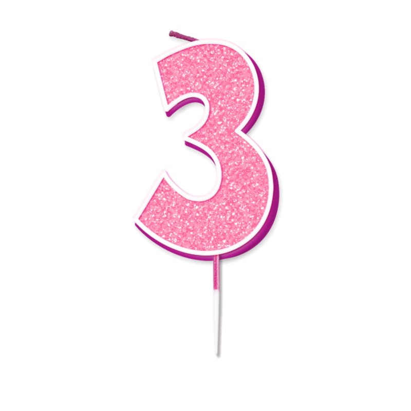 Pink Sparkling Number 3 Cake Candle