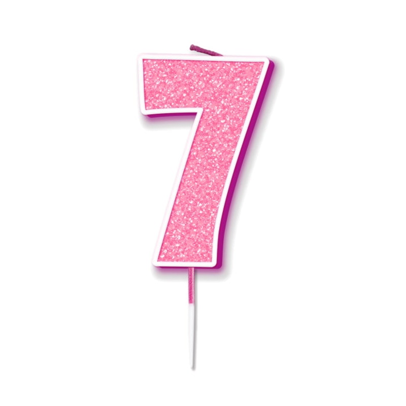 Pink Sparkling Number 7 Birthday Cake Candle: 7th Candle