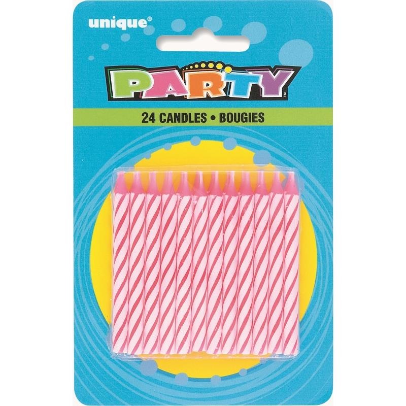 Pink Stripe Birthday Cake Candles Pack of 12