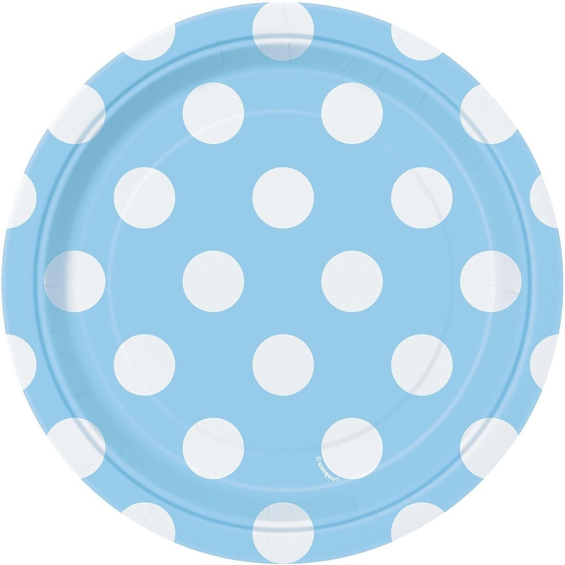 Powder Blue Polka Dot Party Cake Plates 18cm Pack of 8