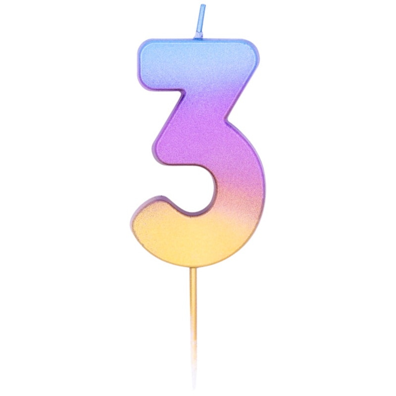 Rainbow Ombre Number 3 Birthday Cake Candle
