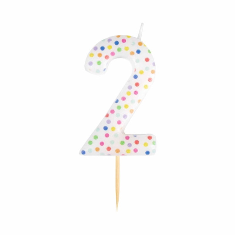 Rainbow Polka Dot Number 2 Cake Candle 6cm