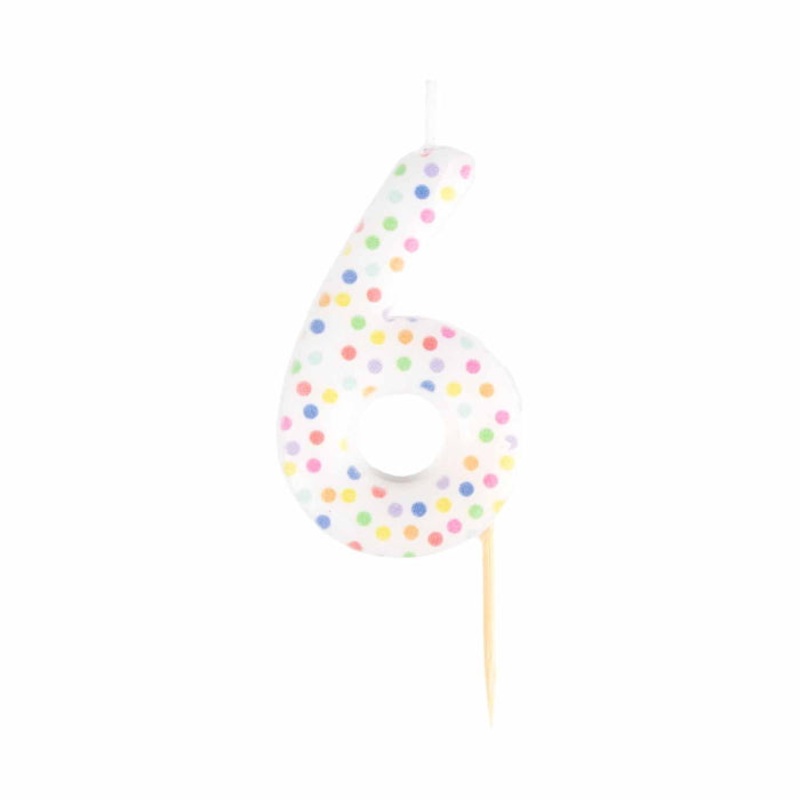 Rainbow Polka Dot Number 6 Cake Candle 6cm