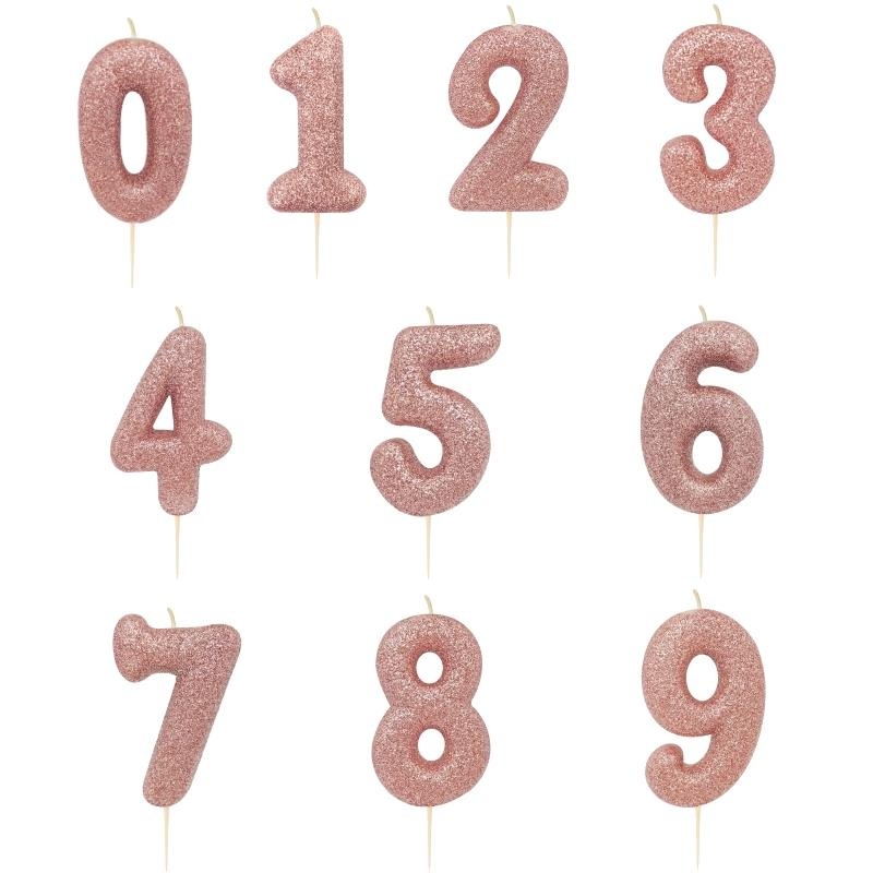 Rose Gold Glitter Cake Candle Numbers 0-9