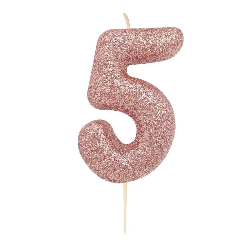 Rose Gold Glitter Number 5 Cake Candle
