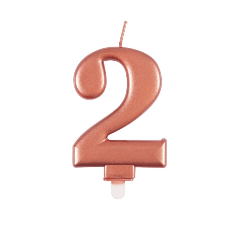 Rose Gold Metallic Number 2 Cake Candle