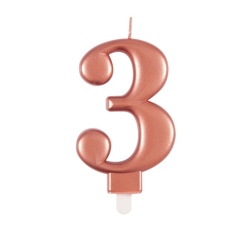 Rose Gold Metallic Number 3 Cake Candle: 3rd Birthday Candle