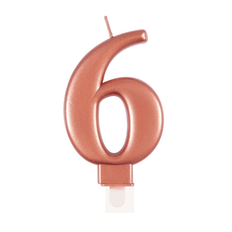 Rose Gold Metallic Number 6 Cake Candle
