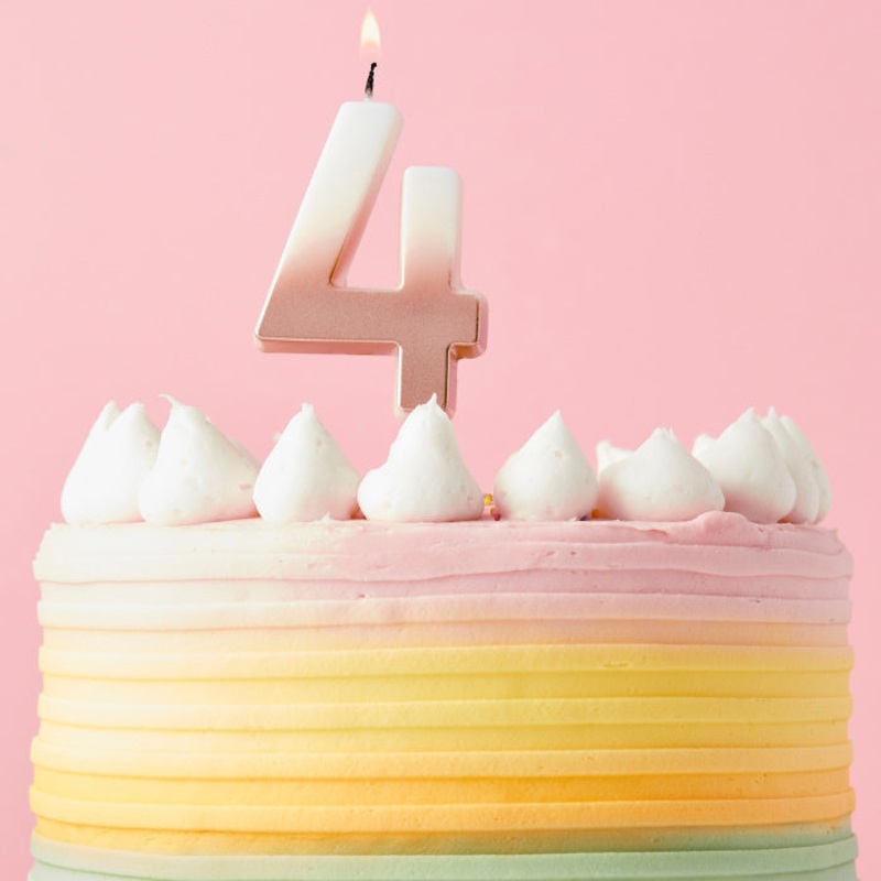 Rose Gold Ombre Number 4 Cake Candle