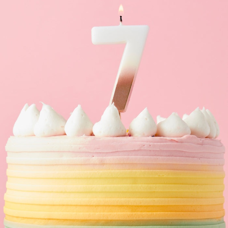 Rose Gold Ombre Number 7 Cake Candle