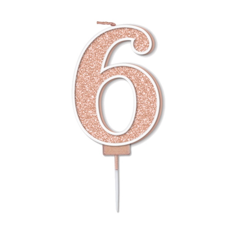 Rose Gold Sparkling Number 6 Cake Candle