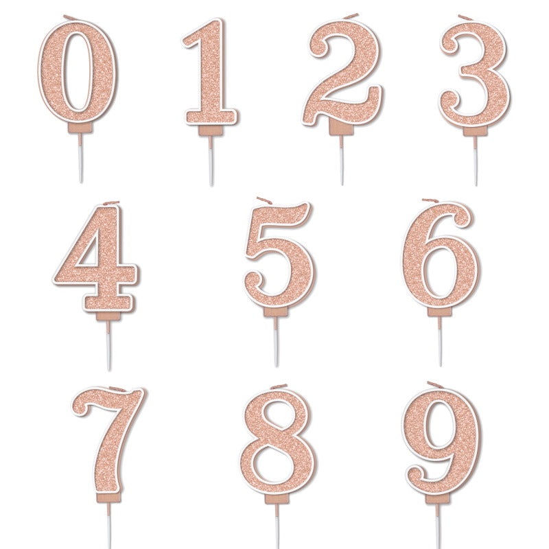 Sparkling Rose Gold Number Birthday Cake Candles 0-9